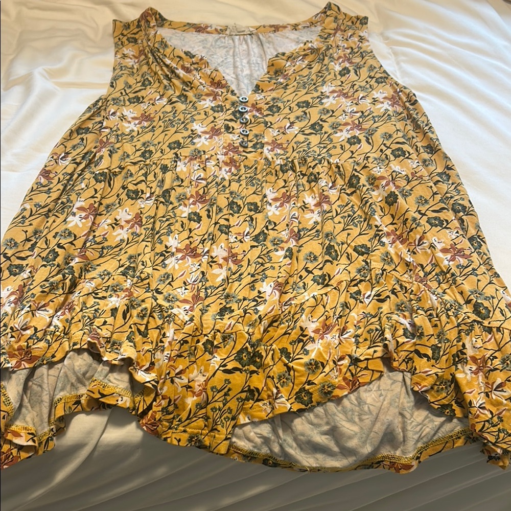 Jane and Delancey Mustard Floral Sleeveless Blouse